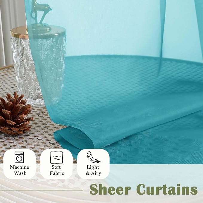 Lecloud Turquoise Sheer Curtains 120 Inches Long 2 Pcs, Light Filtering Rod - Image 8
