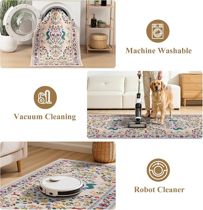 HEBE Washable Hallway Runner Rug 2'x 8' Non Slip Kitchen Rugs Runner, Low Pile - Image 5