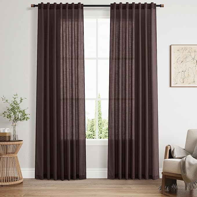 Coffee Brown Linen Curtains 80 Inch Length by Nanspring