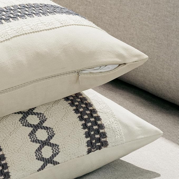 MIULEE Set of 2 Gray Boho Decorative Pillow Covers 18x18 Inch Farmhouse Rustic - Image 5