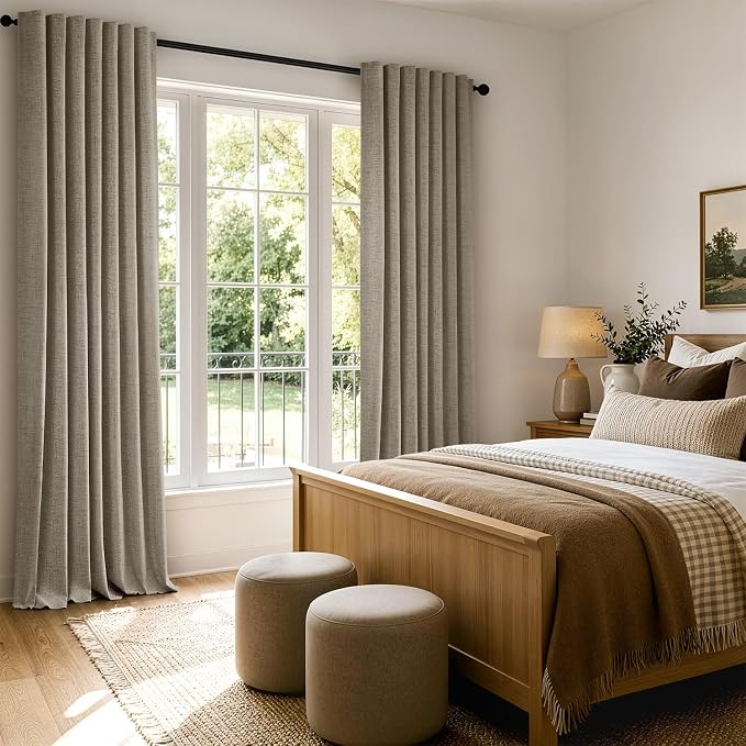 MIULEE 100% Blackout Linen Curtains 42 x 84 Inch Faux Linen 2 Panels | Thermal - Image 8