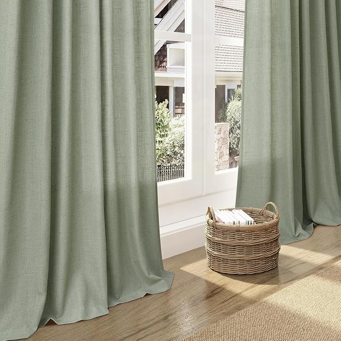 Desert Sage Linen Curtains for Living Room 100 Inches Long Light Filtering Semi - Image 5