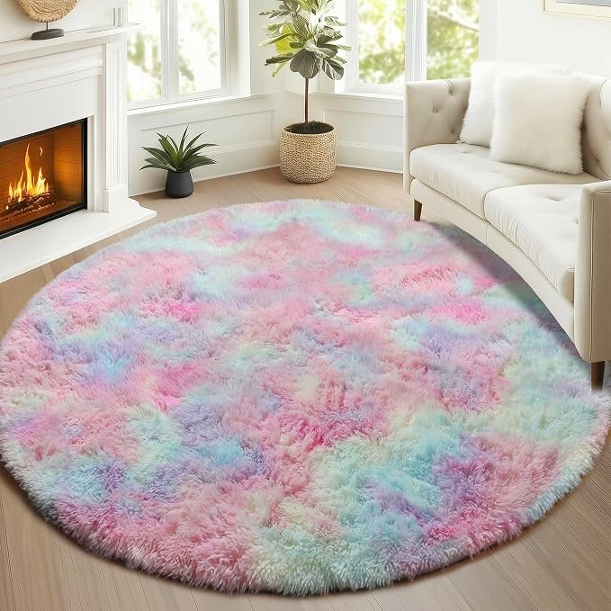 ONASAR Rainbow Round Area Rug 4ft, Soft Bedroom Circle Rugs Mats - Image 3