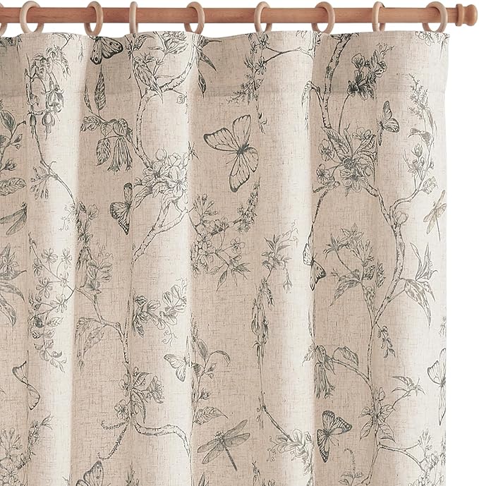 jinchan Floral Curtains Lined Linen Blend Curtain by JINCHAN