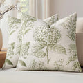 Set of 2 Decorative Floral Pillow Covers 22x22 Inch Light Green | Neutral by SWANCOCO