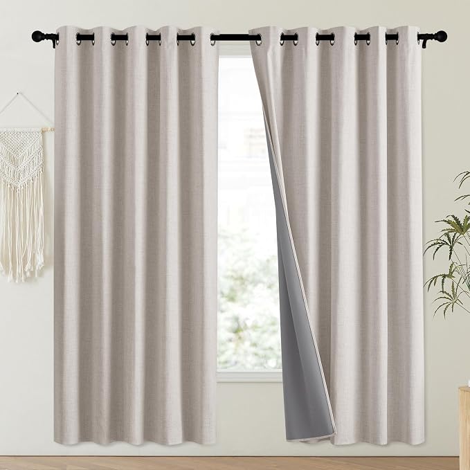 NICETOWN Brich Vintage Open Linen Weave Flax Thermal Curtains, 100% Blackout - Image 2