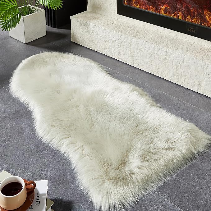AMTOVO Faux Fur Rug, Light Grey Area Rug, Fluffy Sheepskin Rug, Fuzzy Ultra - Image 5