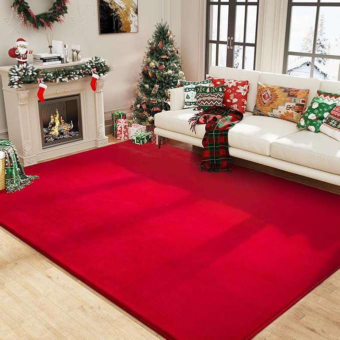 Amearea Modern Area Rugs for Bedroom Living Room, 4x6 Feet Red Thickened Memory - Image 5