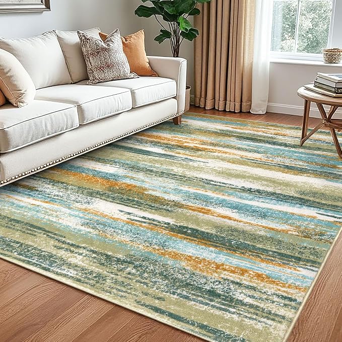 Lansny Modern Abstract 5x7 Machine Washable Area Rug Non-Slip Soft Bedroom by lansny