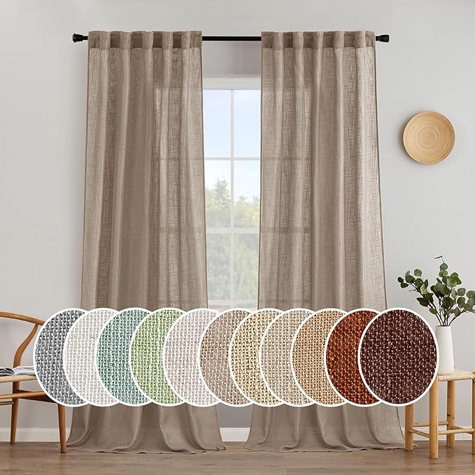 MIULEE Taupe Linen Curtains 90 Inch Length 2 Panels by MIULEE