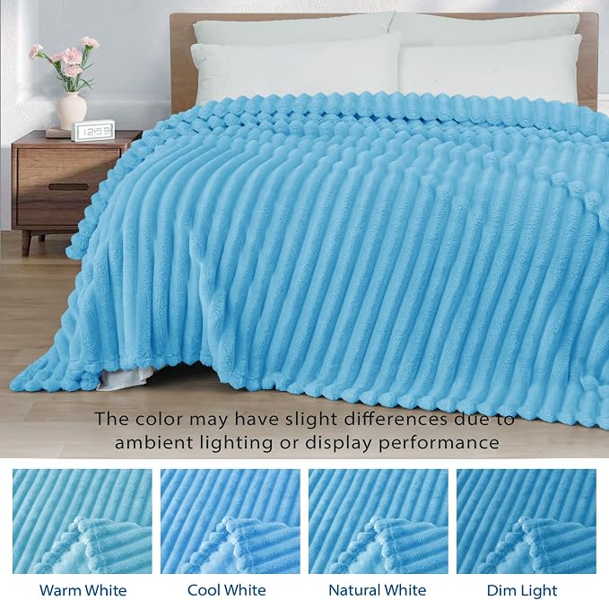 Exclusivo Mezcla Queen Size Flannel Fleece Blanket, Super Soft Striped Jacquard - Image 3