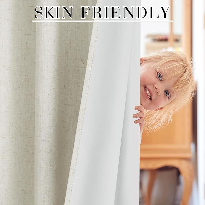 RYB HOME Natural Linen Blended Curtains 84 inch Long 2 Panels Set, 100% - Image 4