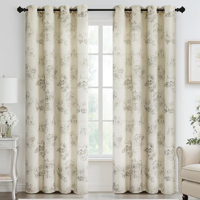 Yakamok Grey Floral Linen Curtains by Yakamok