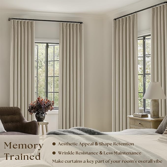 Burlywood Birch 100% Blackout Pinch Pleated Linen Curtains 95 Inches Long | - Image 3