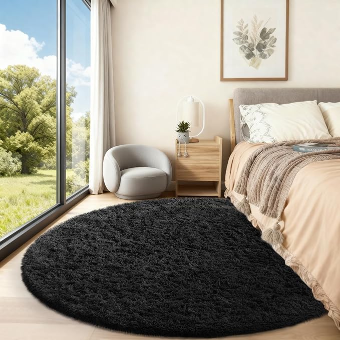 Ophanie Round Rug 6Ft Black Circle Area Rug, Room Decor - Image 5
