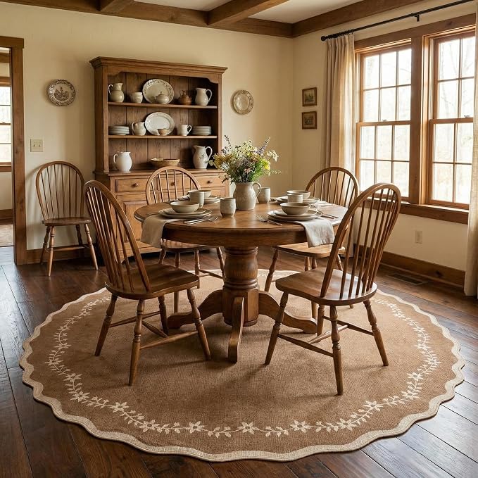 GarveeHome Round Rugs 4ft Scalloped Washable Small Circle Rug - Image 3