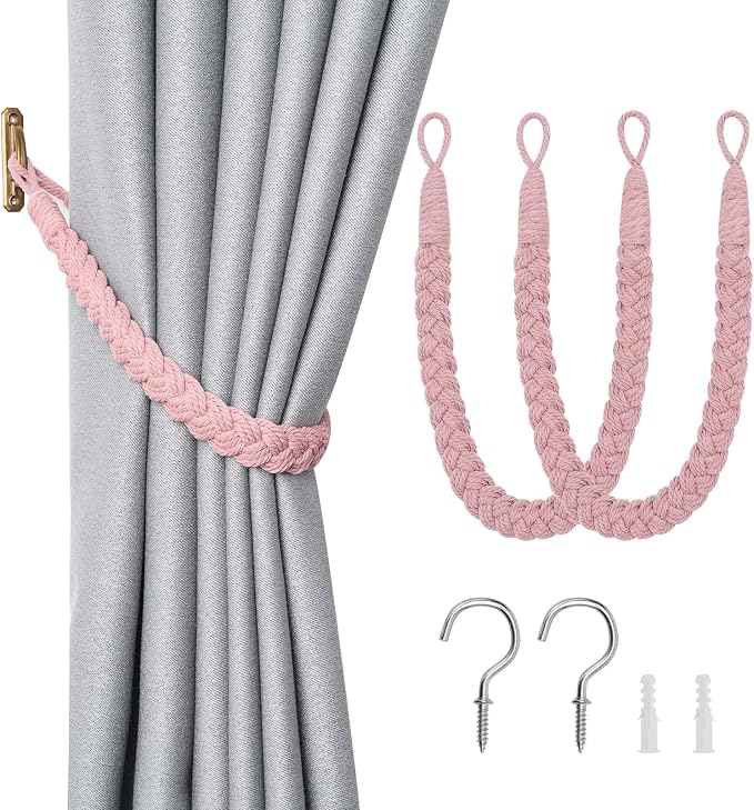 NICEEC 2 Pack Natural Cotton Rope Curtain Tiebacks Elegant Boho Style by NICEEC
