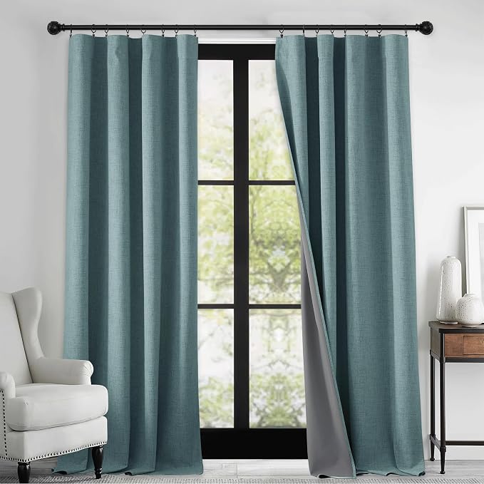 RYB HOME 100% Blackout Linen Textured Curtains 84 inches Long, Thermal - Image 2