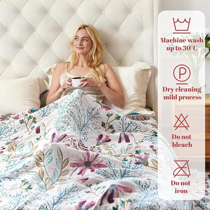 MSGKV Boho Throw Blanket for Bed 60"x80" Floral 100% Cotton Couch Blanket - Image 6
