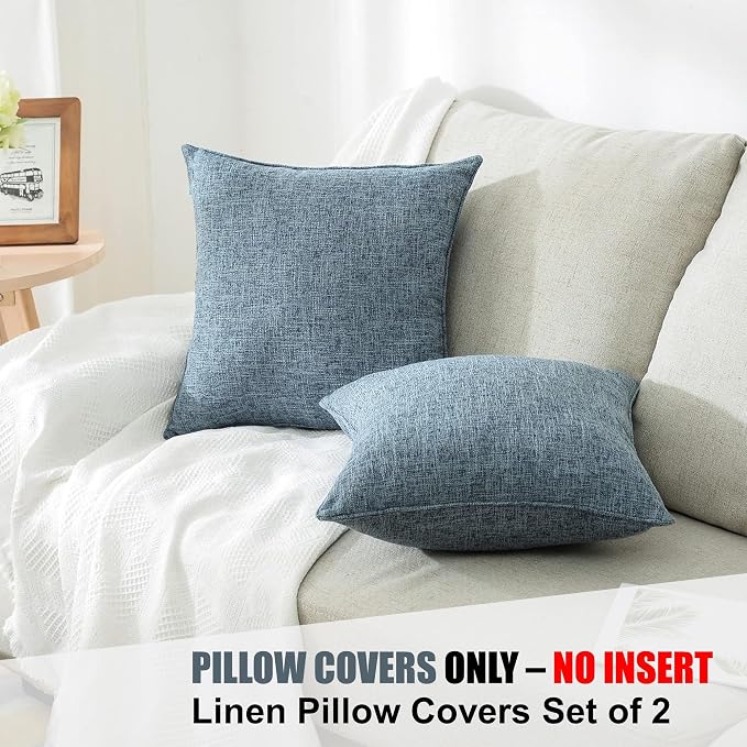 HPUK Linen Throw Pillow Covers Pack of 2, 18x18 Inch Accent Cushion Covers - Image 3