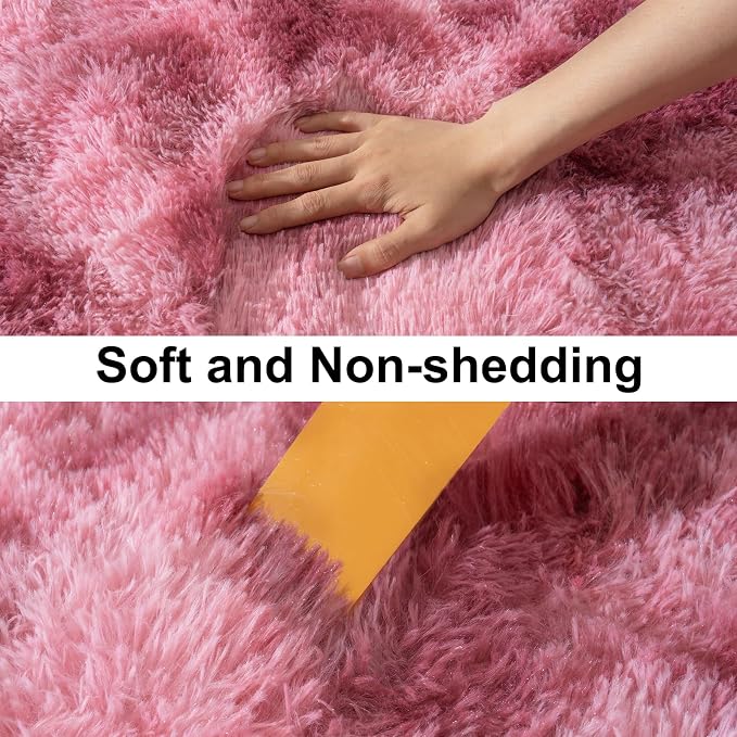 Soft Runner Rugs for Bedroom Hallways, 2x4 Tie-Dyed Blush Pink Fluffy Shag - Image 6