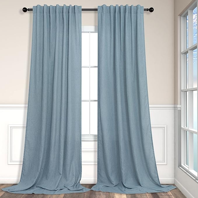 60 Inch Wide Blue Linen Curtains - Image 2