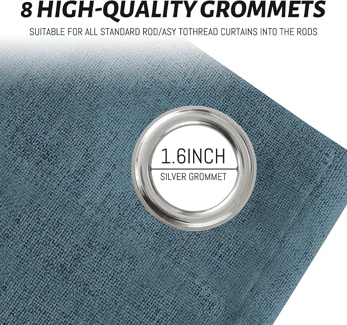 Yakamok Dusty Blue Linen Curtains 100% Blackout 84 Inches Long, Room Darkening - Image 4