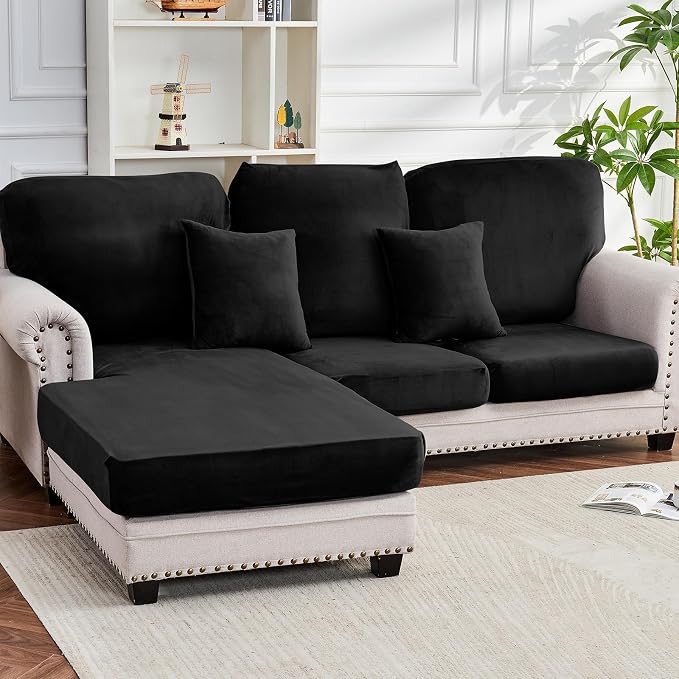Couch Cover 6-Piece Elastic Velvet Couch Cushion Covers & Chaise Slipcovers by Taque