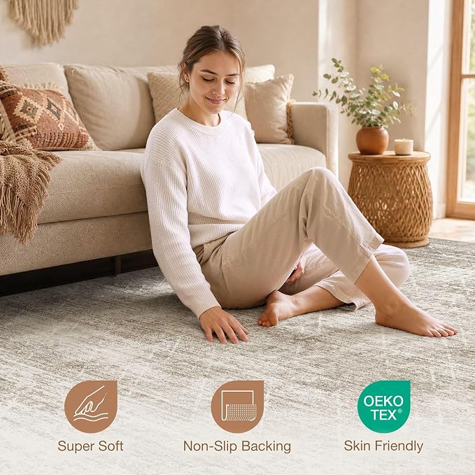 cotiled Boho 9x12 Area Rug for Living Room: Large Moroccan Washable Rug | Solve - Image 7
