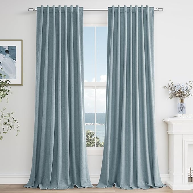 Guken 100% Blackout Linen Curtains 90 Inch Length 2 Panels Set by Guken