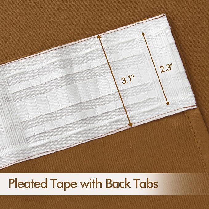 MIULEE Golden Brown Back Tab Blackout Curtains 90 Inches Long 2 Panels Set - Image 4