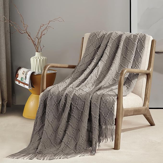 BOURINA Dark Grey Throw Blanket 50 x70 Inches Jacquard Argyle Throw Textured - Image 4