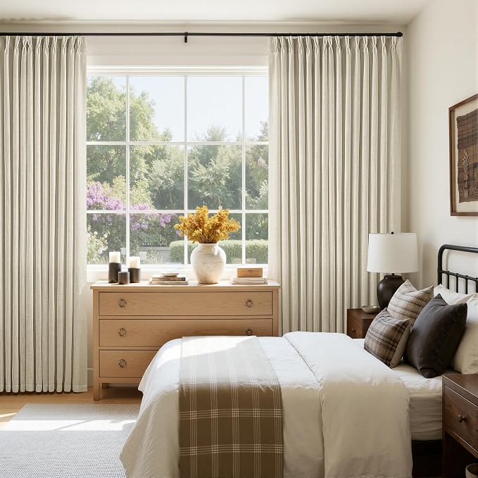 Extra Wide Pinch Pleat 100 x 102 Inch Linen Semi Sheer Curtains 1 Panel | - Image 6