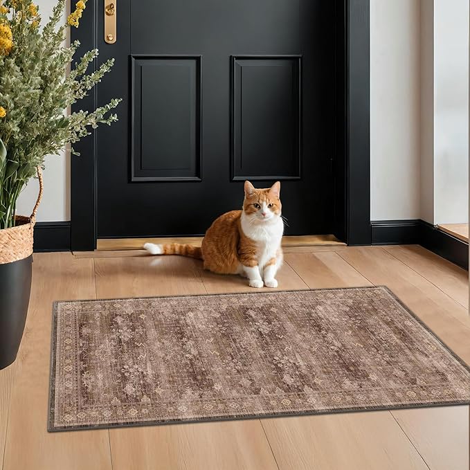 Brown 2x4 Entryway Runner Rugs, Small Runners by HazoHaus