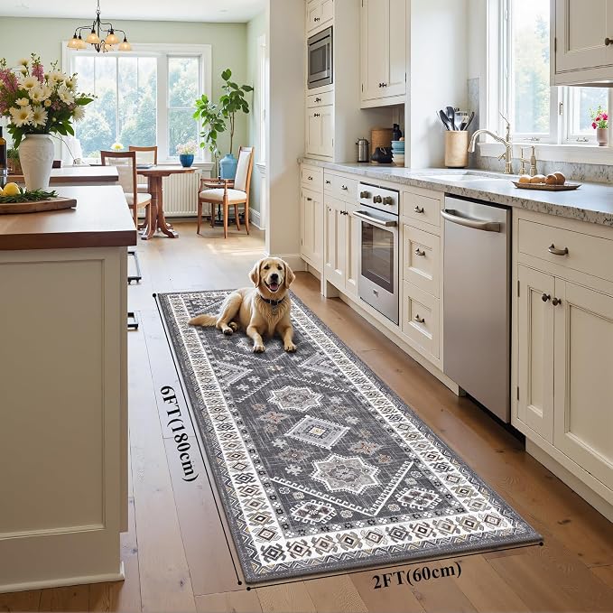 HEBE Washable Kitchen Rugs Runner 2'x 6', Non Slip Hallway Runner Rug, Low Pile - Image 2
