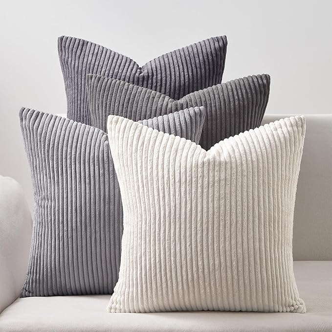 Topfinel Corduroy Throw Pillow Covers Pack of 2 Gray 16"x16" No Insert by Topfinel