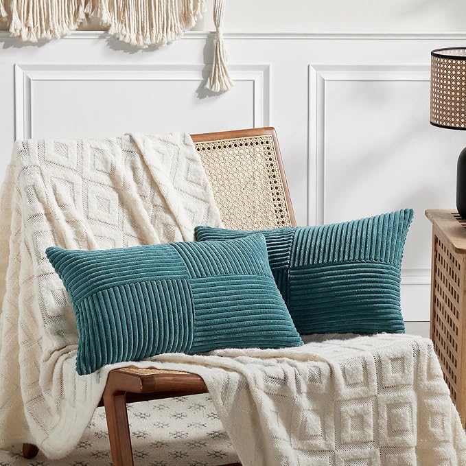 Fancy Homi 2 Packs Teal Lumbar Decorative Throw Pillow Covers 14x22 Inch by Fancy+Homi