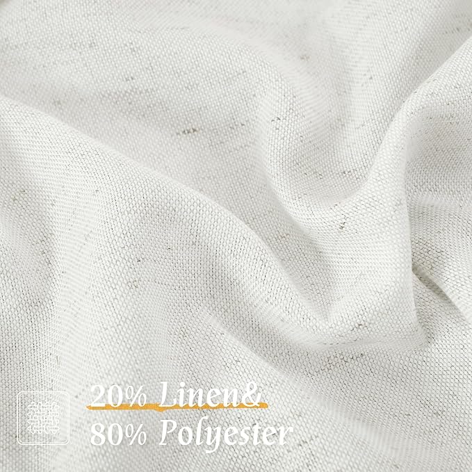 LAMIT Ivory White Linen Curtains 48 Inch Length, Faux Linen Textured Light - Image 2