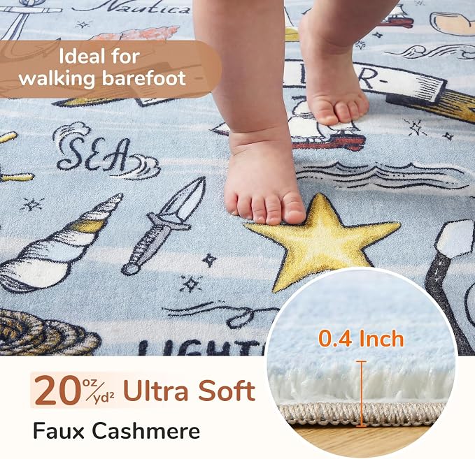 OPPODREAM Nautical Soft Area Rugs 5x7, Washable Blue Rug - Image 2