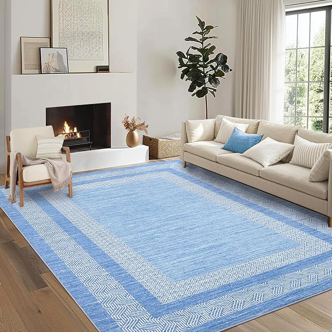 GarveeHome 8x10 Large Washable Area Rug Modern Bordered Distressed Geometric - Image 2