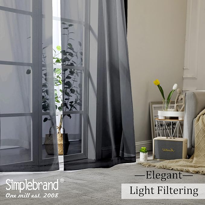 Simplebrand Black Sheer Curtains 108 Inches Long, Extra Long Rod Pocket Solid - Image 7