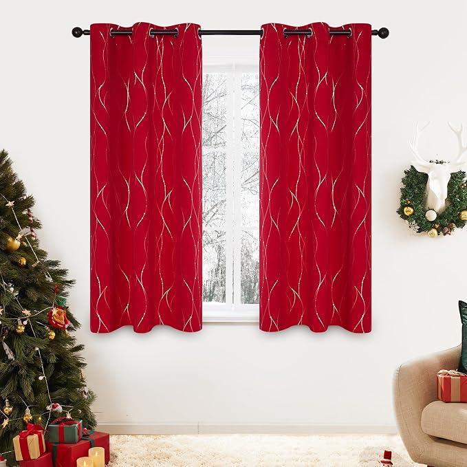 Deconovo Short Blackout Curtains, Christmas Red Curtain, Thermal Insulated - Image 8