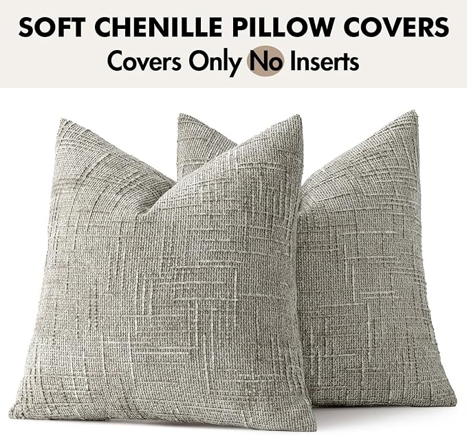 MIULEE Chenille Textured Throw Pillow Covers Light Grey 18x18 Set of 2 | Slubby - Image 7