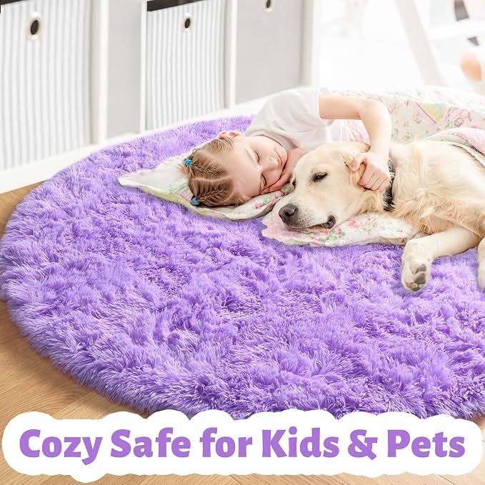 Amdrebio Purple Round Circle Rugs 6Ft - Image 2