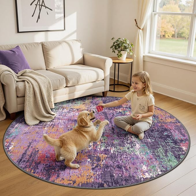Washable Area Rugs 6ft Non-Slip Modern Abstract Soft - Image 2