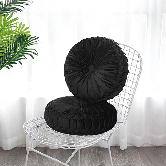 HIG Set of 2 Decorative Round Pleated Throw Pillows, Classy Accent Pumpkin - Image 7