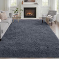 Area Rug Living Room Bedroom: 4x6 Fluffy Plush Shag Carpet Grey | by Luxturiy