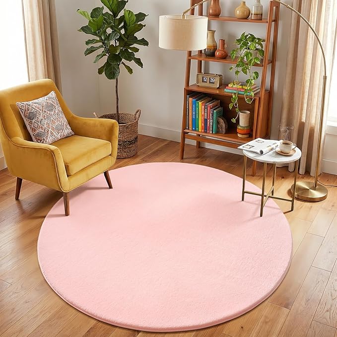 Amearea Pink Round Area Rugs 4ft Washable Circle Rugs - Image 6