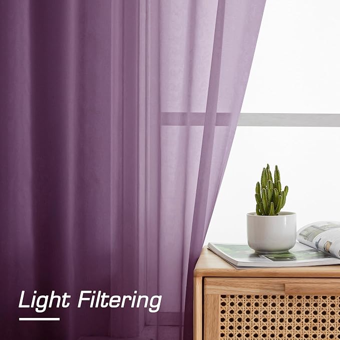 OWENIE Plum Sheer Curtains, Sheer Curtains 84 Inches Long 2 Panels Set - Image 4