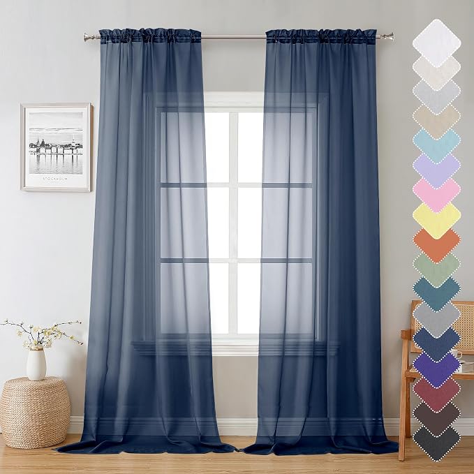 Lecloud Sheer Curtain Panels Set 96" Inches Long, Solid Voile Light Filtering by Lecloud